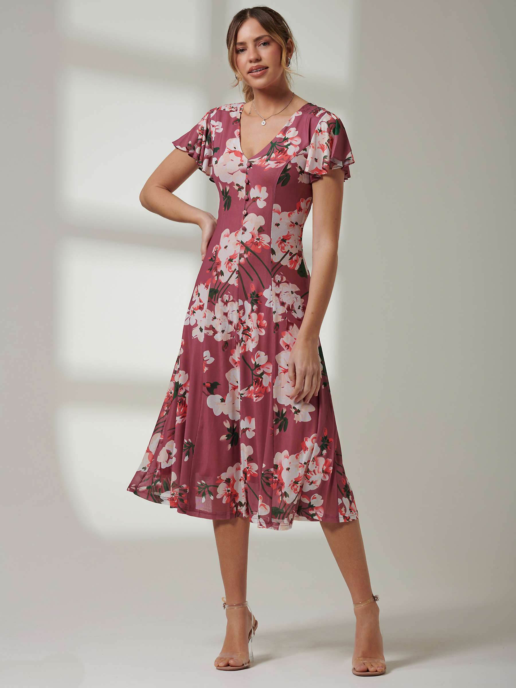 Buy Jolie Moi Bellona Fit & Flare Floral Mesh Knee Length Dress, Dark Mauve Online at johnlewis.com