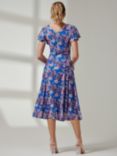 Jolie Moi Floral Print V-Neck Mesh Midi Dress, Royal/Multi, Royal/Multi