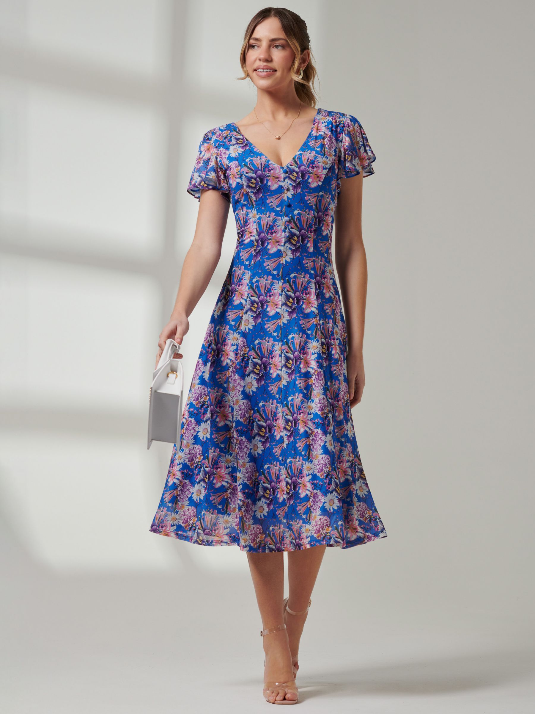 Buy Jolie Moi Floral Print V-Neck Mesh Midi Dress, Royal/Multi Online at johnlewis.com