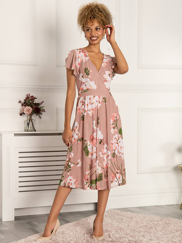 Jolie Moi Chailee Floral Mesh Midi Dress, Dusty Pink