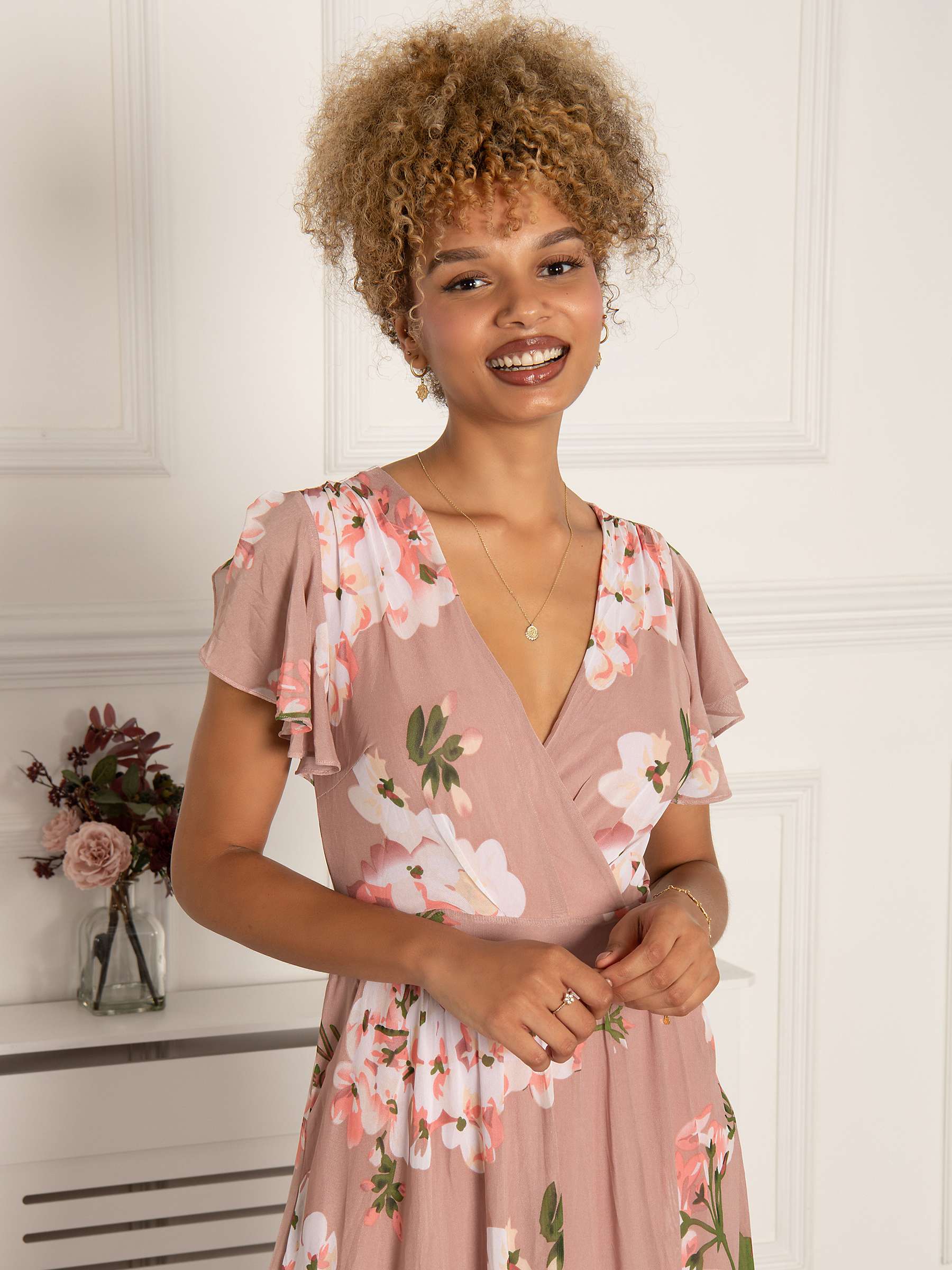 Buy Jolie Moi Chailee Floral Mesh Midi Dress, Dusty Pink Online at johnlewis.com