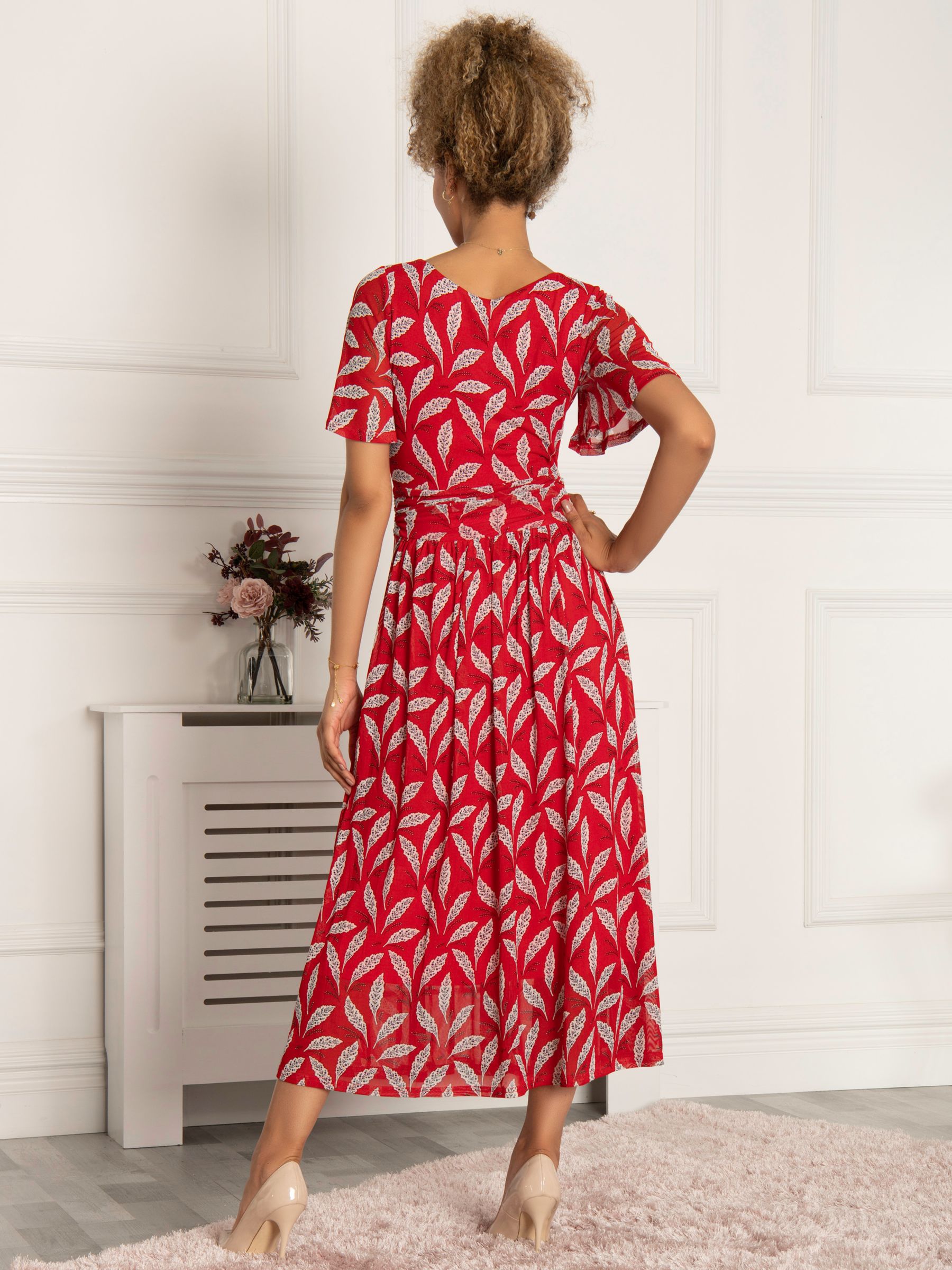 Buy Jolie Moi Giana Mesh Midi Dress, Red Leafy Online at johnlewis.com
