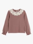 Newbie Kids' Lace Collar Top, Taupe Pink