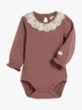 Newbie Baby Lace Collar Bodysuit, Rose Taupe