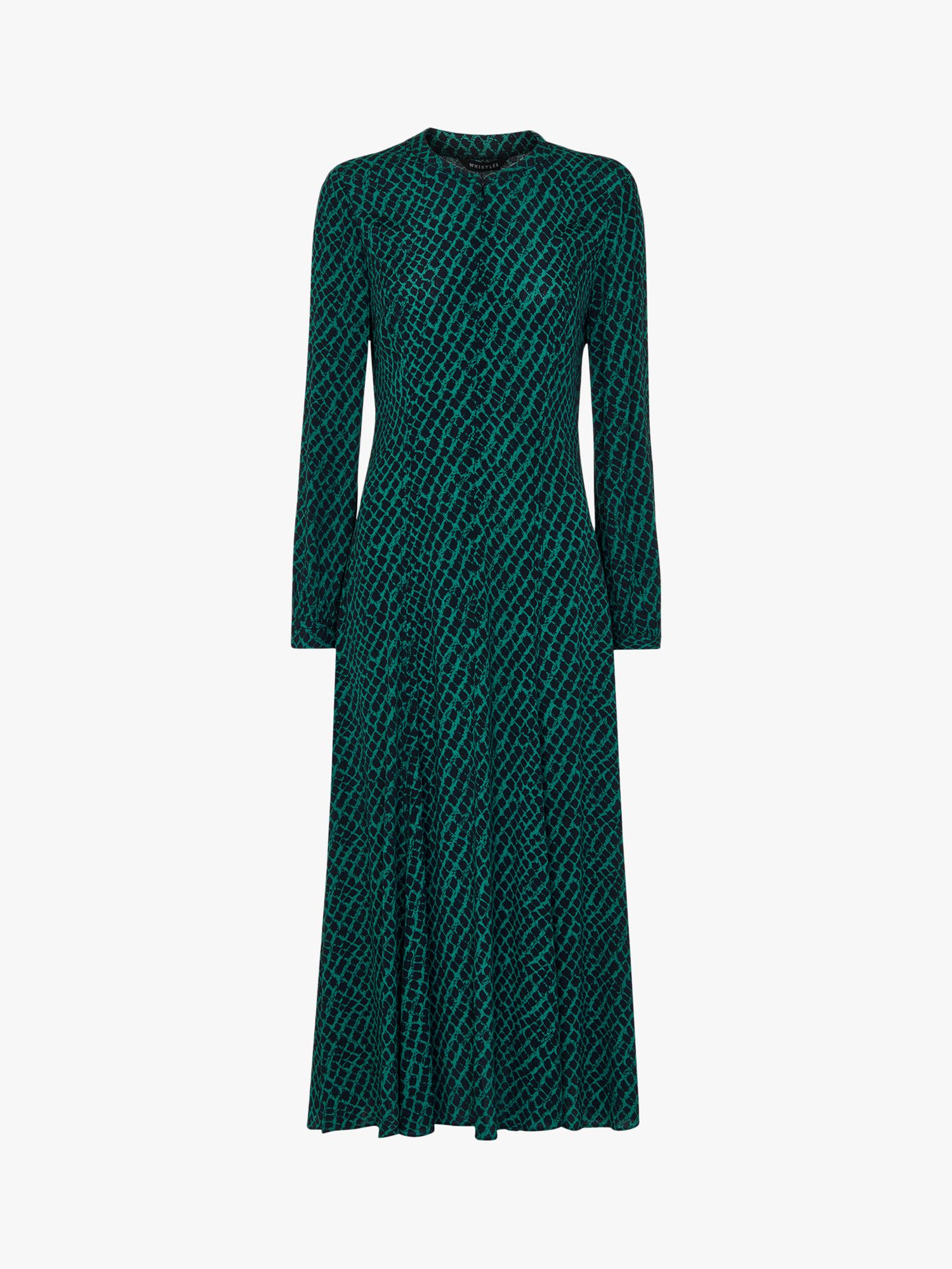 Whistles Brushed Geo Print Midi Dress, Green/Multi at John Lewis & Partners
