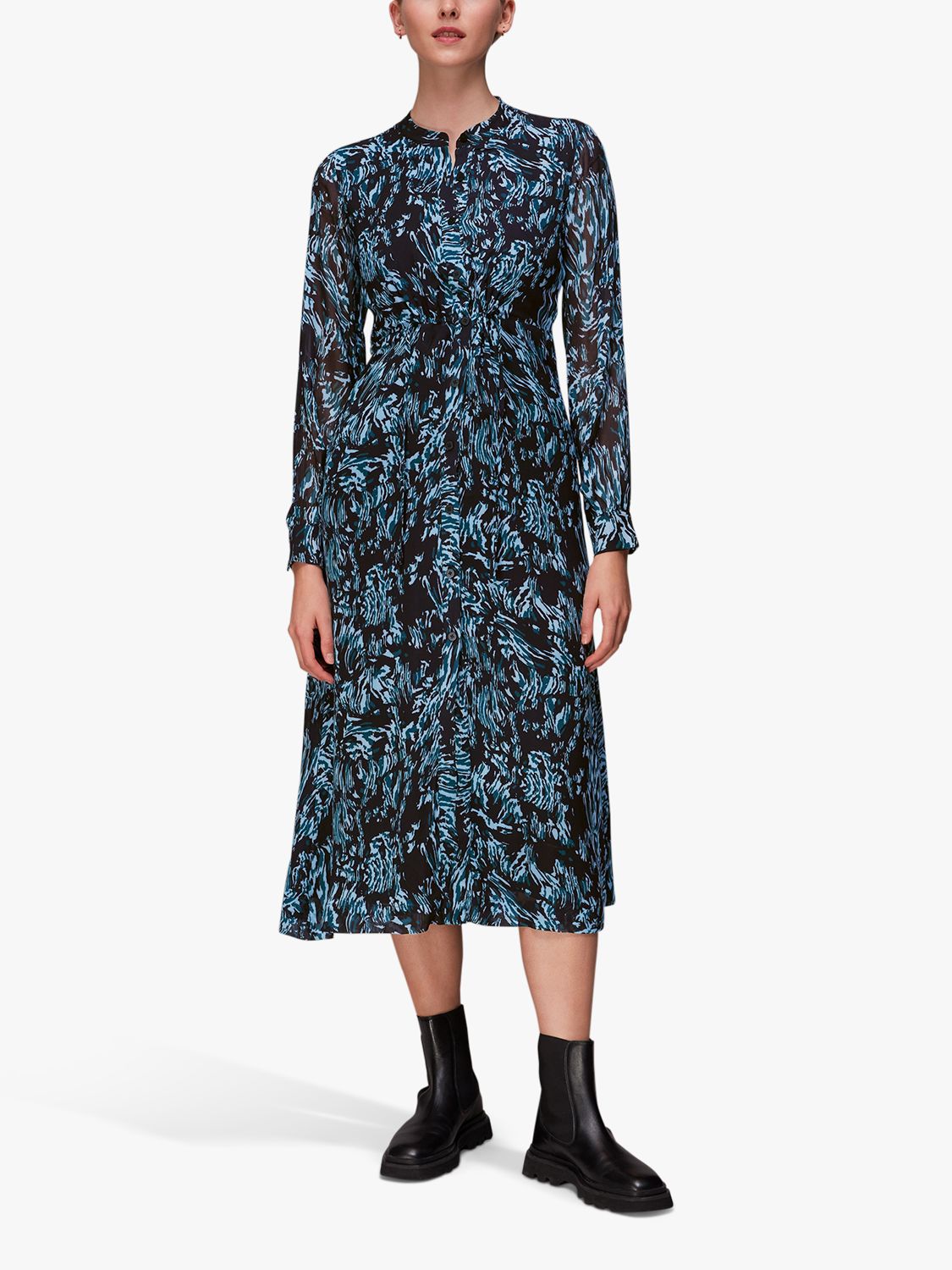 Whistles Wood Tiger Print Midi Dress, Blue/Multi at John Lewis & Partners