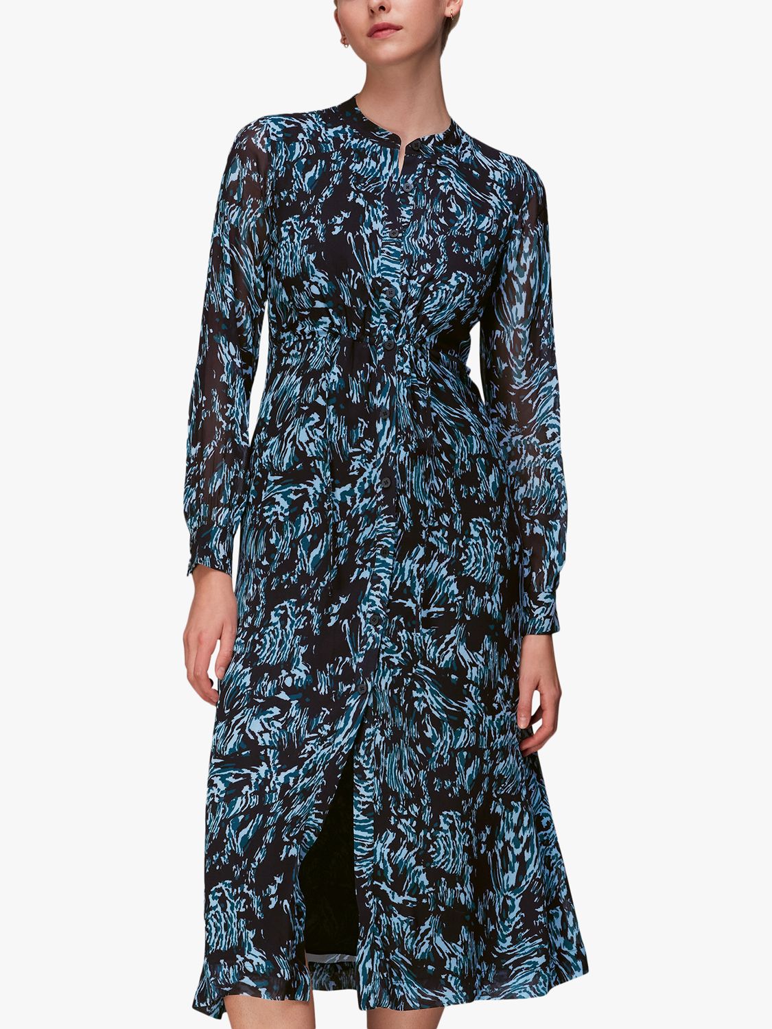 Whistles Wood Tiger Print Midi Dress, Blue/Multi at John Lewis & Partners