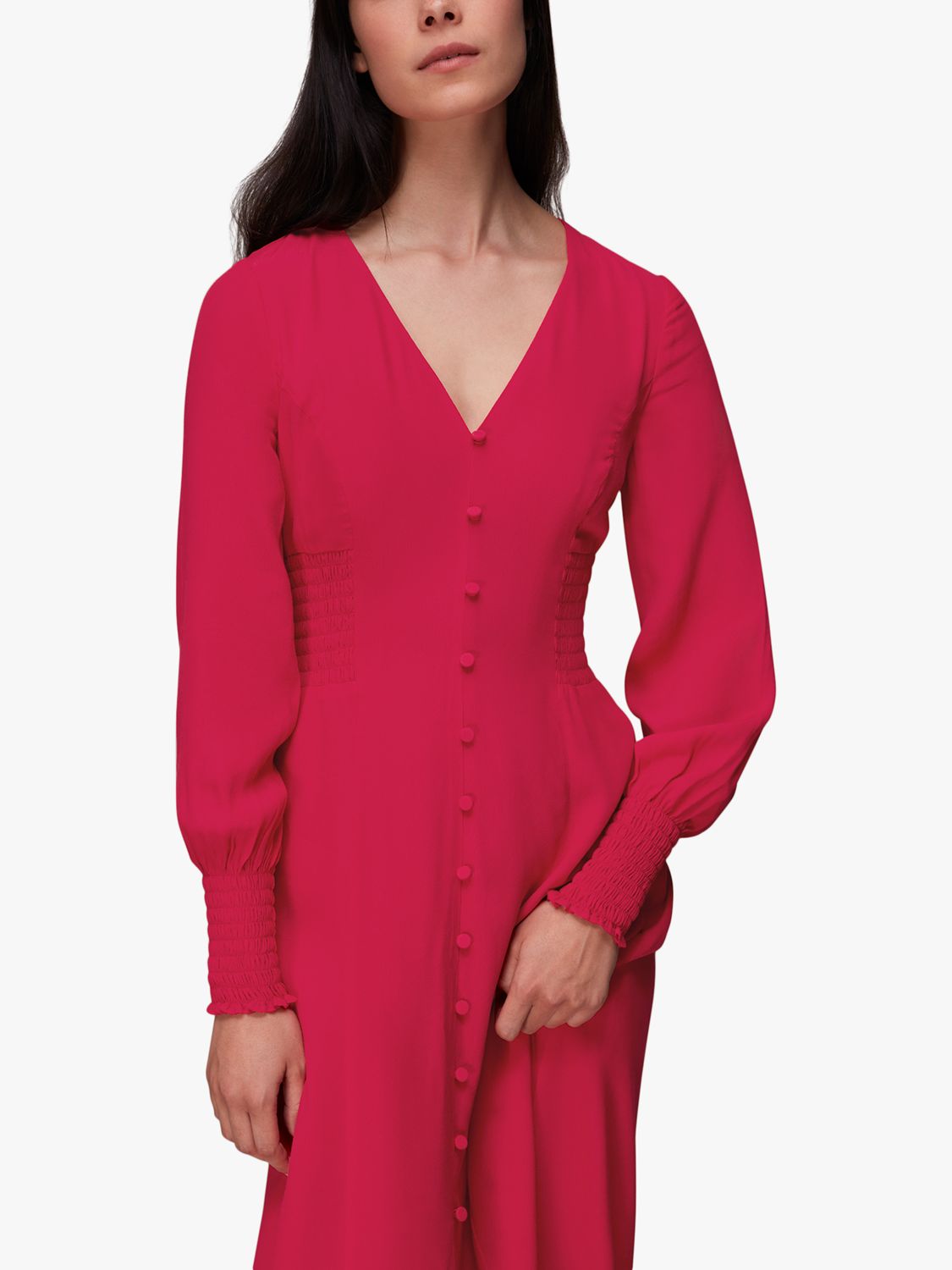 Buy Whistles Iiana Shirred Midi Dress, Pink Online at johnlewis.com