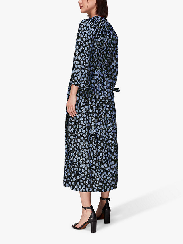 Whistles Dalmatian Shirred Waist Midi Dress, Blue/Multi
