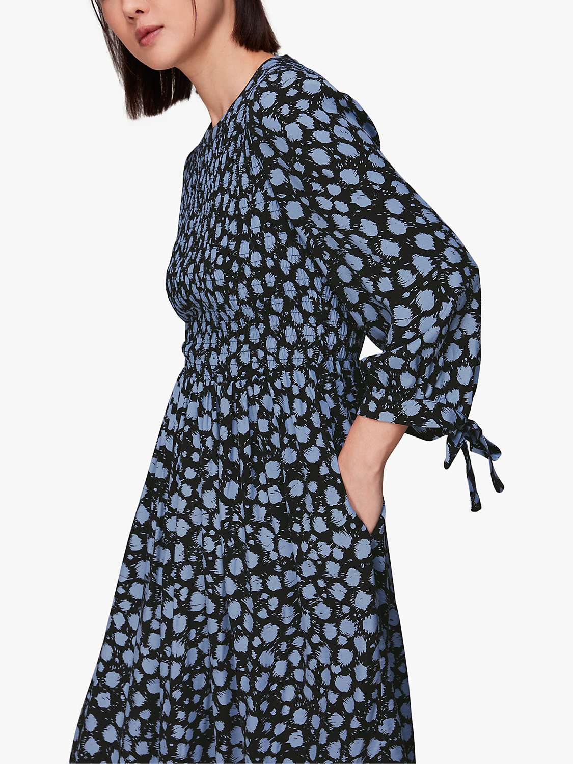 Buy Whistles Dalmatian Shirred Waist Midi Dress, Blue/Multi Online at johnlewis.com