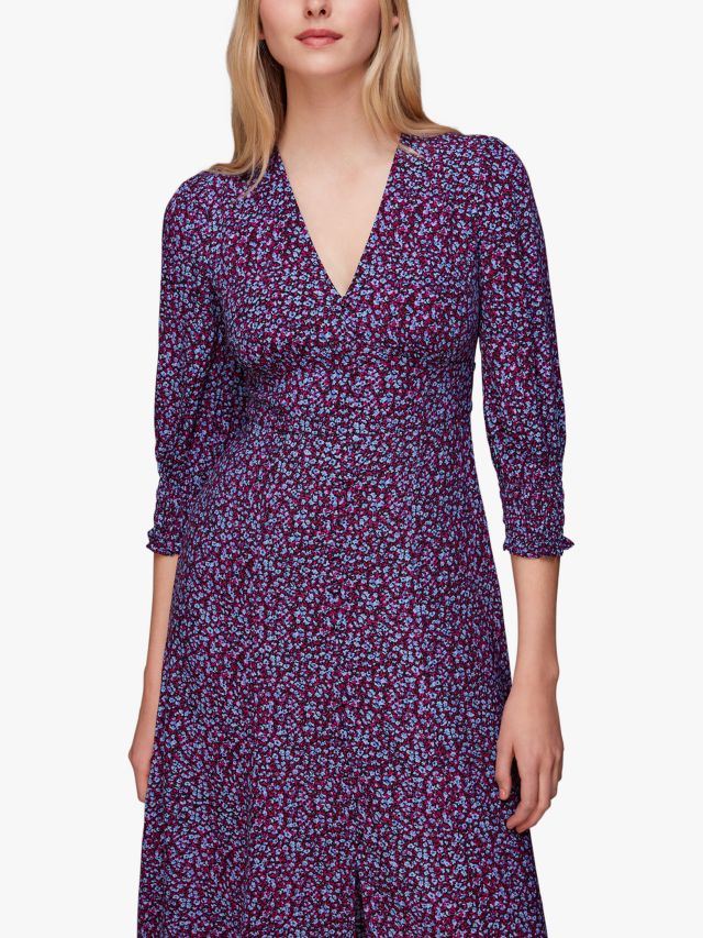 Whistles Floral Garden Print Midi Dress, Purple/Multi, 6