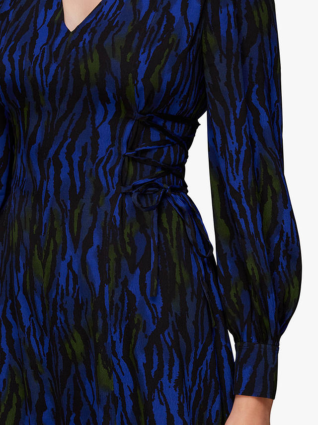 Whistles Watercolour Tiger Print Midi Dress, Blue/Multi