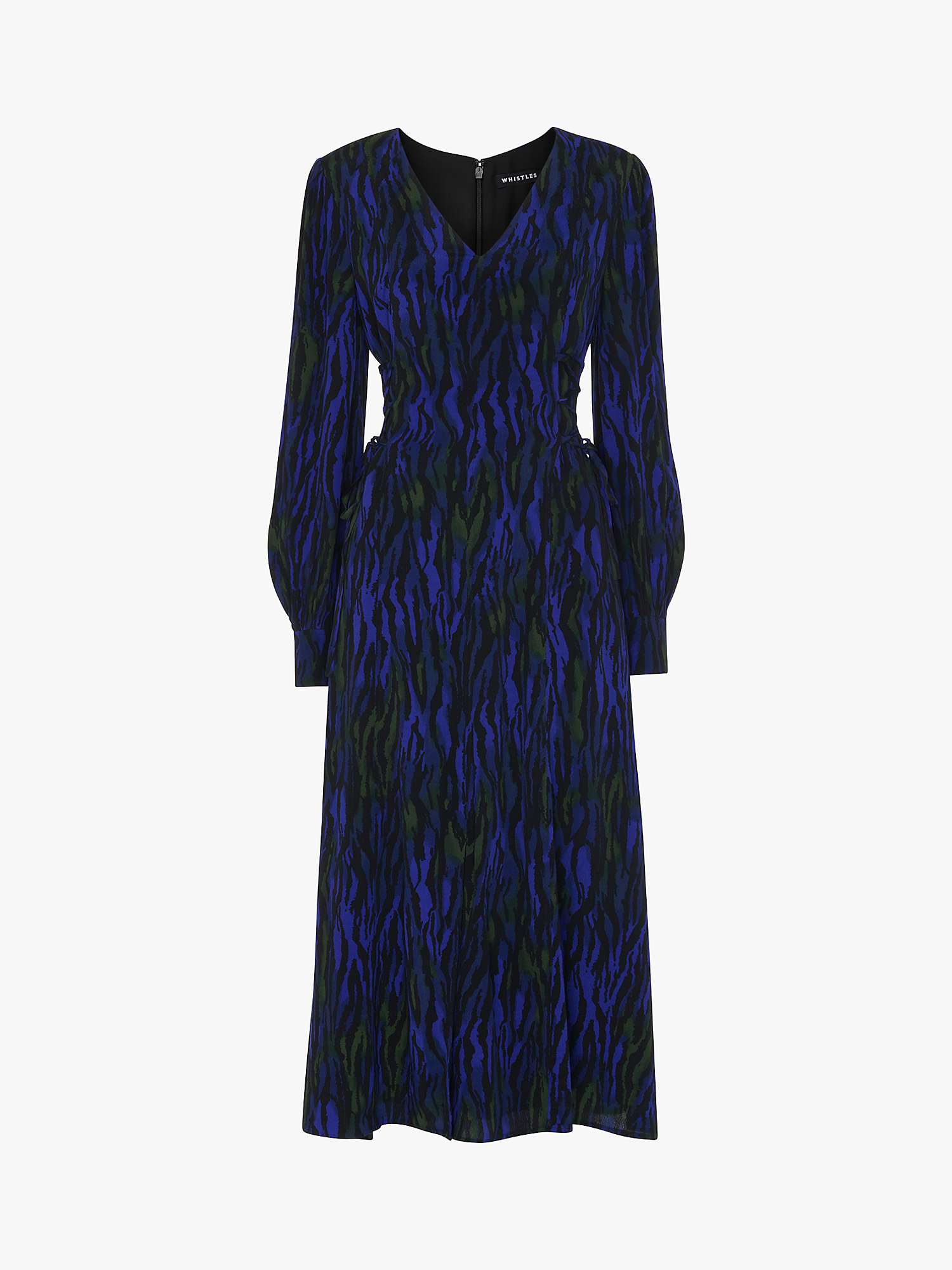 Buy Whistles Watercolour Tiger Print Midi Dress, Blue/Multi Online at johnlewis.com