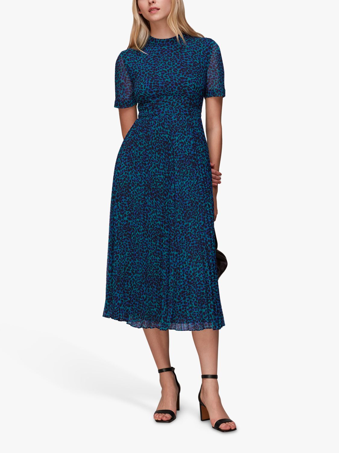 Whistles Forest Leopard Cut Out Back Midi Dress, Teal/Multi at John ...