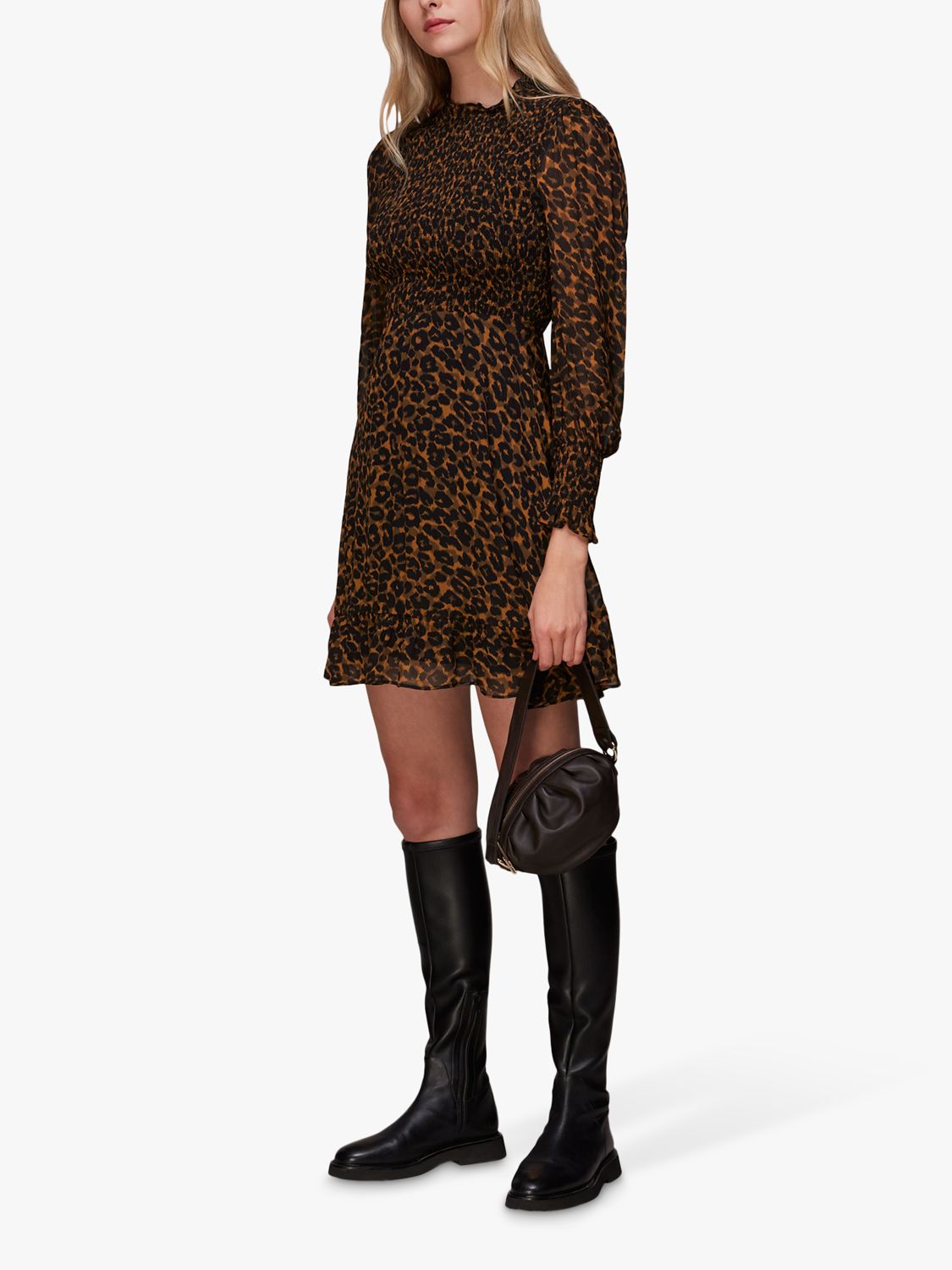Whistles Leopard Print Mini Dress, Brown, 6
