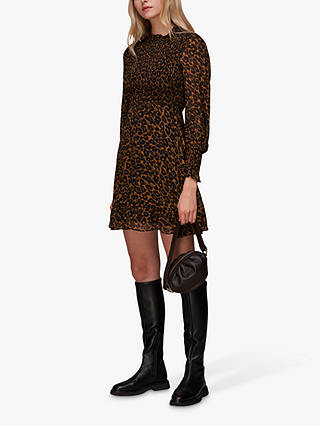 Whistles Leopard Print Mini Dress, Brown