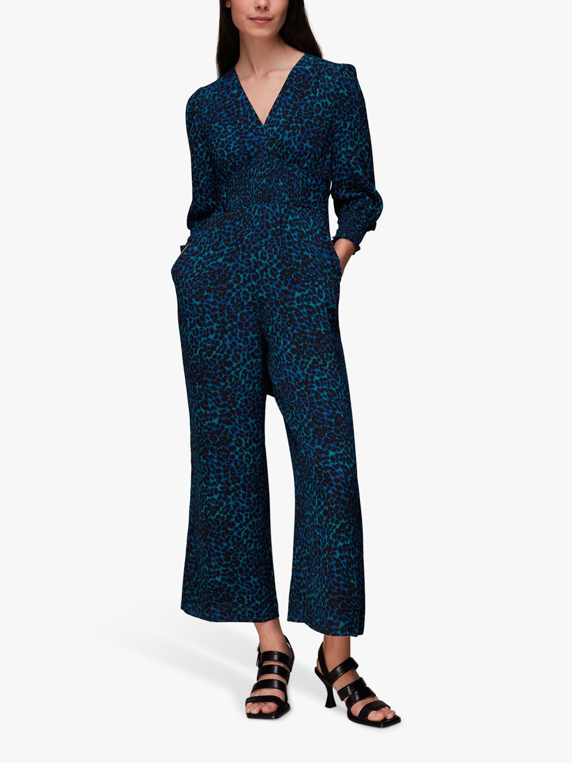 Whistles Forest Leopard Print Jumpsuit, Teal/Multi at John Lewis & Partners