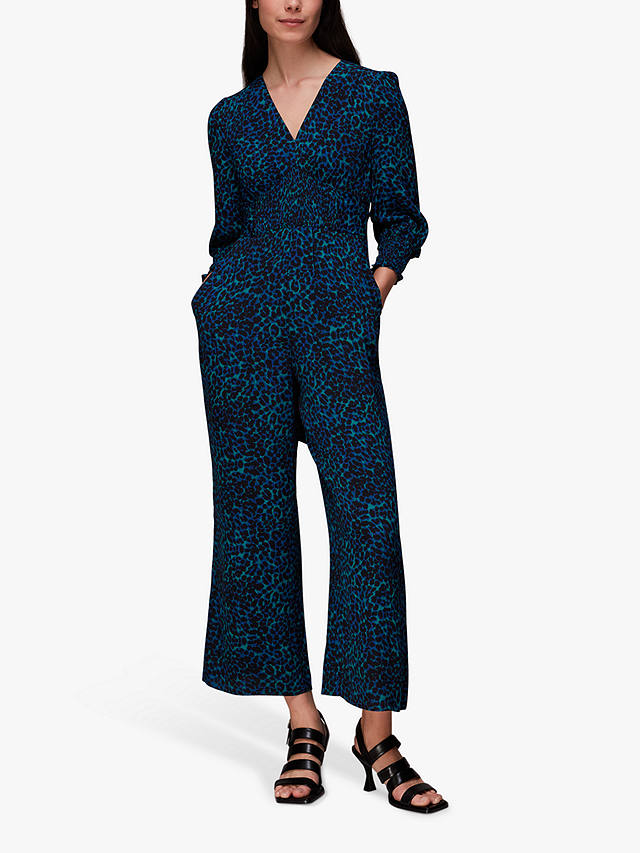Whistles Forest Leopard Print Jumpsuit, Teal/Multi