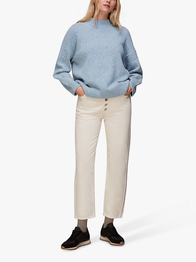 Whistles Flecked Funnel Neck Wool Blend Jumper, Pale Blue