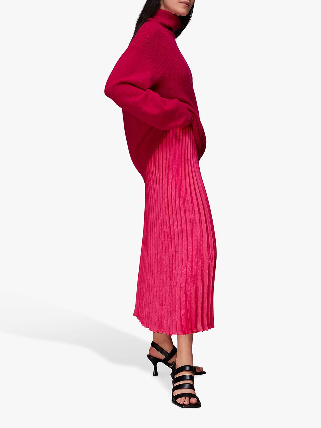 Whistles Katie Pleated Skirt, Pink at John Lewis & Partners
