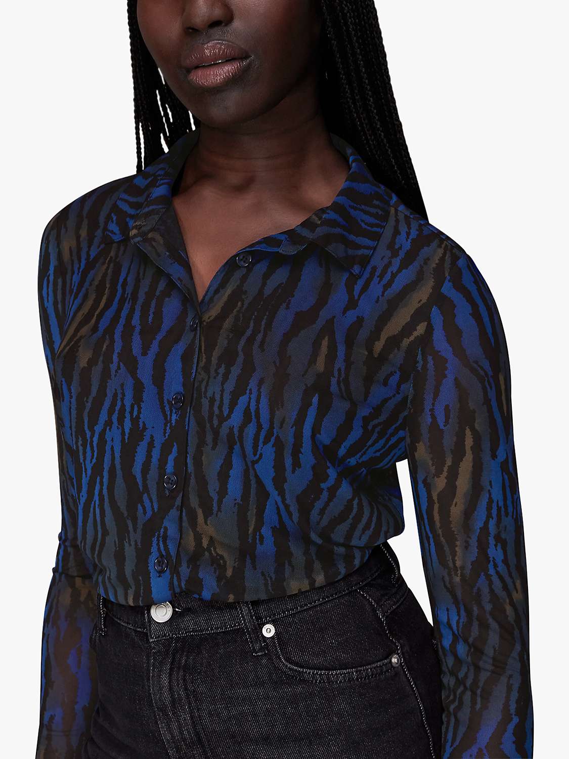 Buy Whistles Tiger Print Watercolour Mesh Shirt, Blue Online at johnlewis.com