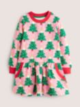 Mini Boden Kids' Cosy Christmas Tree Sweatshirt Dress, Pink, Pink