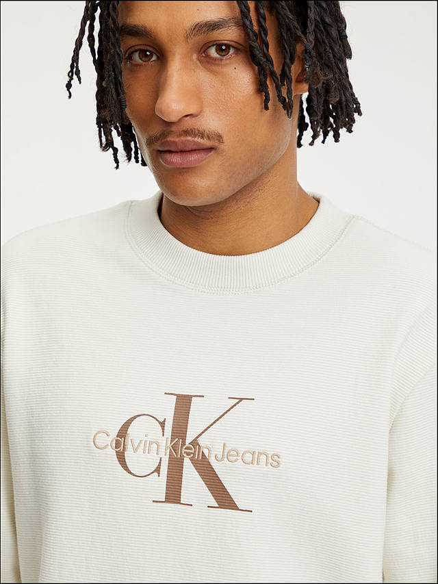 Calvin Klein Archival Monologo Waffle Long Sleeve T-Shirt, Ivory