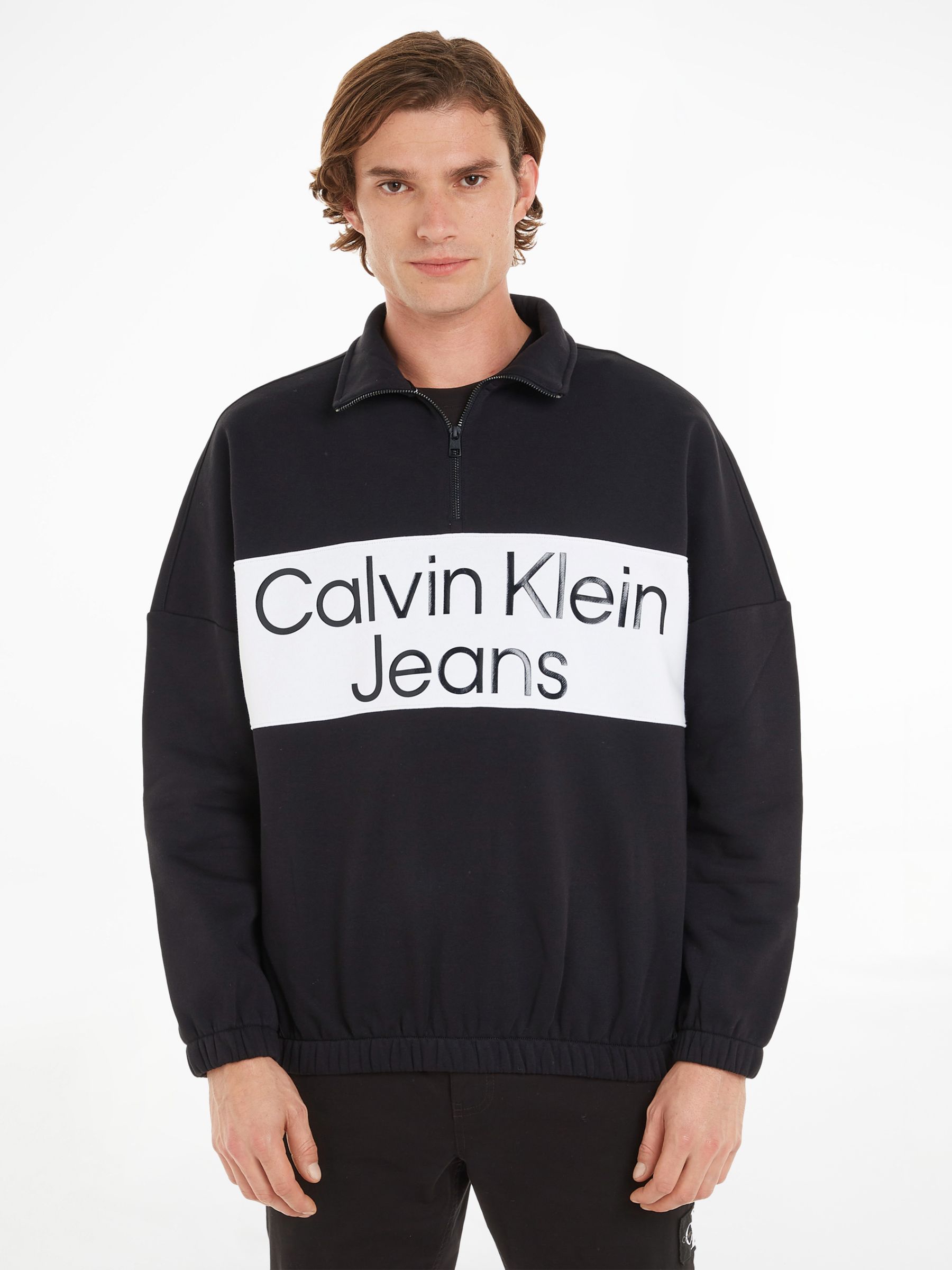 Calvin Klein Jeans Logo Quarter Zip Jumper, Ck Black, XS
