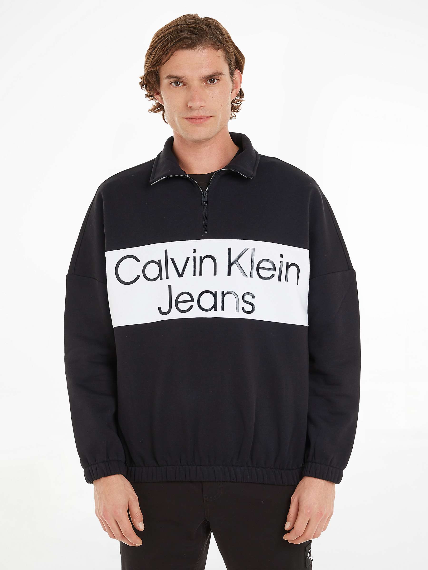 Calvin Klein Jeans Logo Quarter Zip Jumper, Ck Black at John Lewis &  Partners