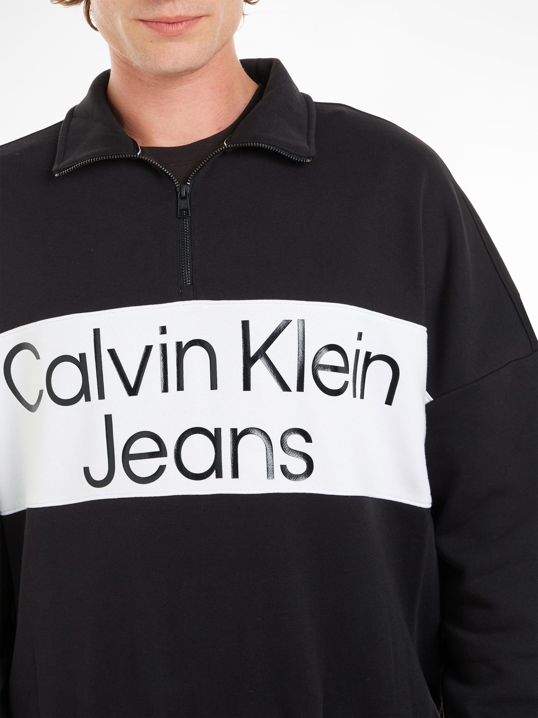 Buy Calvin Klein Jeans Logo Quarter Zip Jumper, Ck Black Online at johnlewis.com