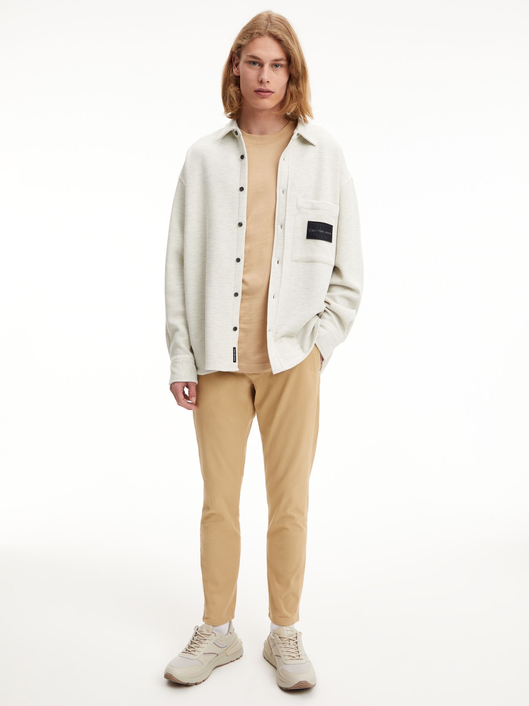 Calvin Klein Jeans Monogram Badge Knitted Shirt, White Grey Heather at ...