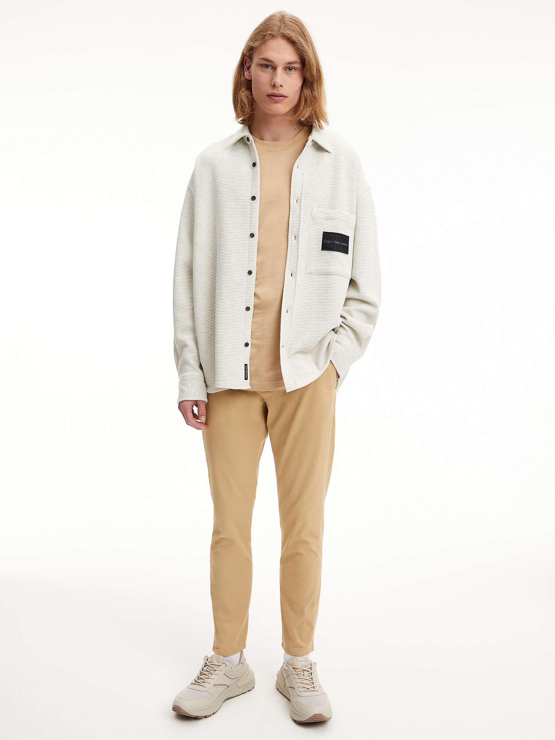 Buy Calvin Klein Jeans Monogram Badge Knitted Shirt, White Grey Heather Online at johnlewis.com