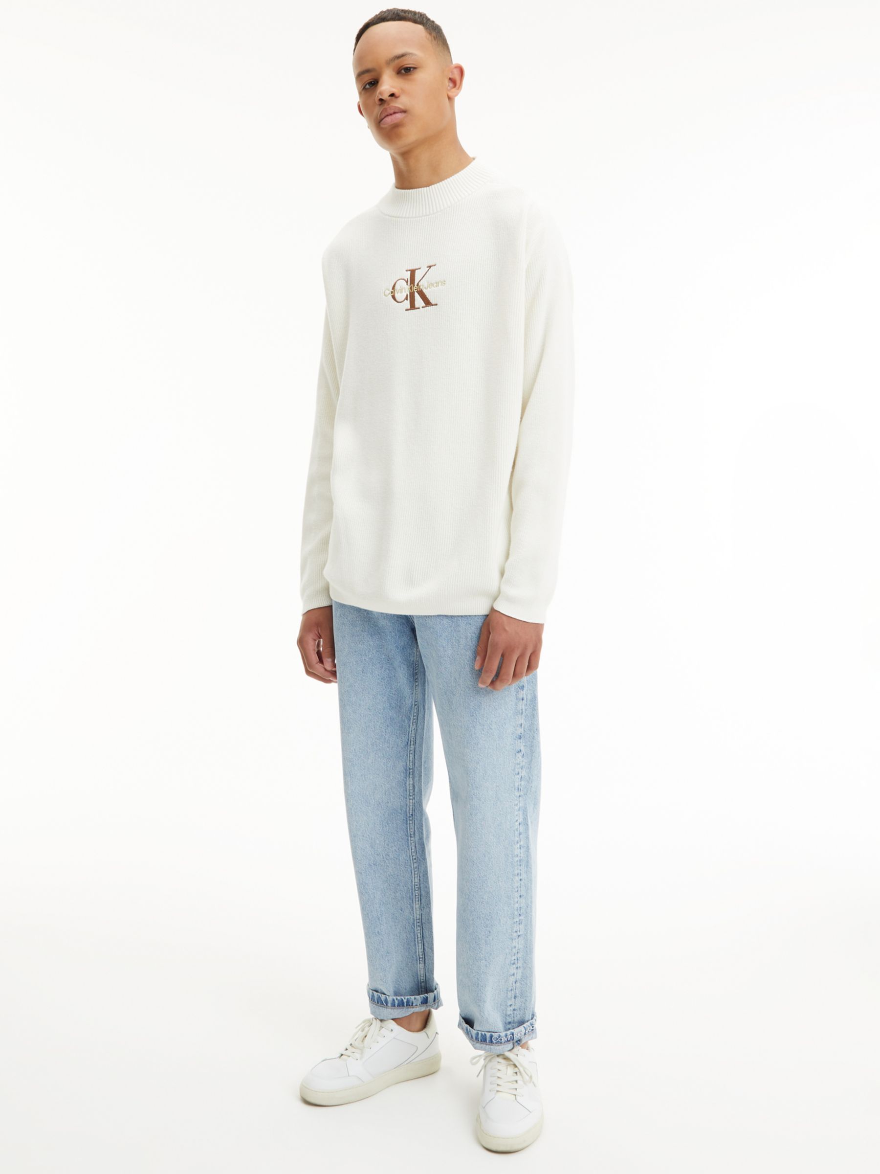 Buy Calvin Klein Jeans Core Monogram Logo Cotton Jumper, Ivory Online at johnlewis.com