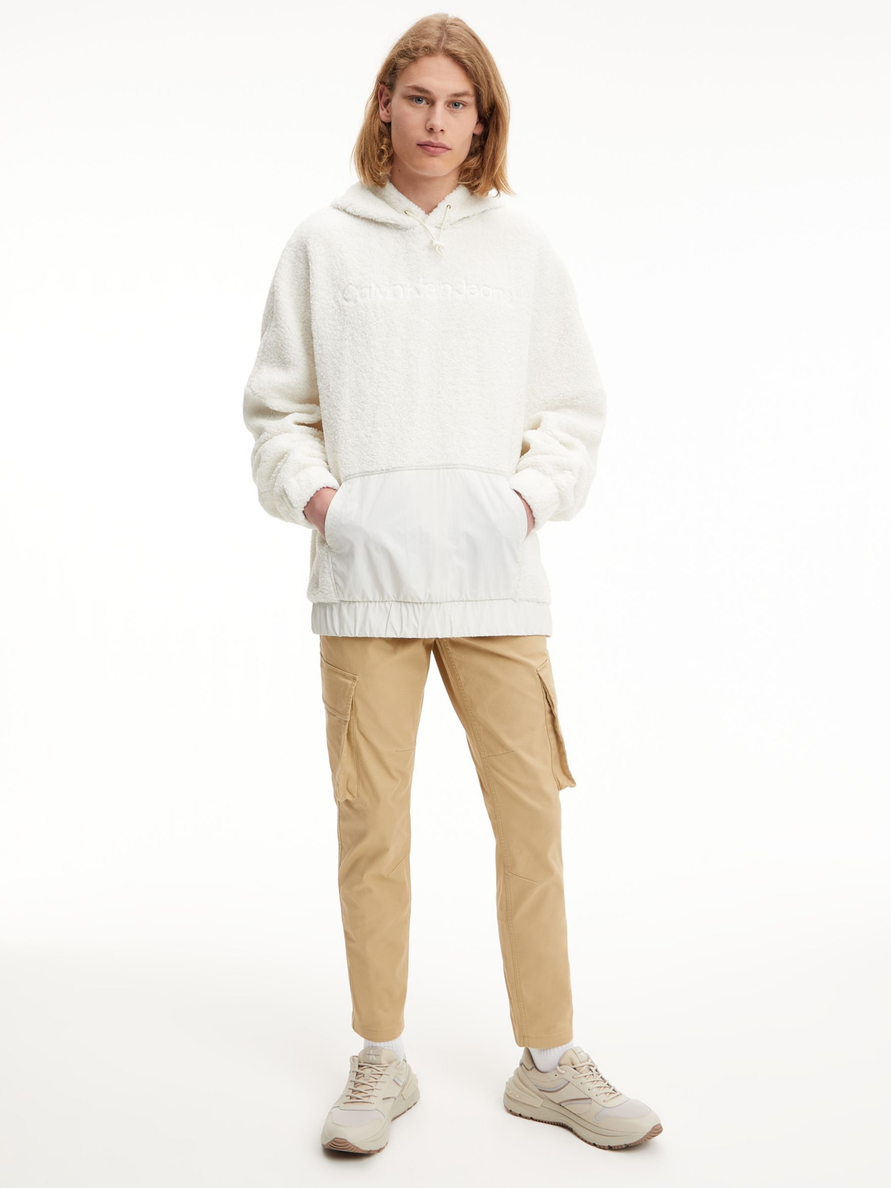 Calvin Klein Jeans Sherpa Hoodie, Ivory at John Lewis & Partners