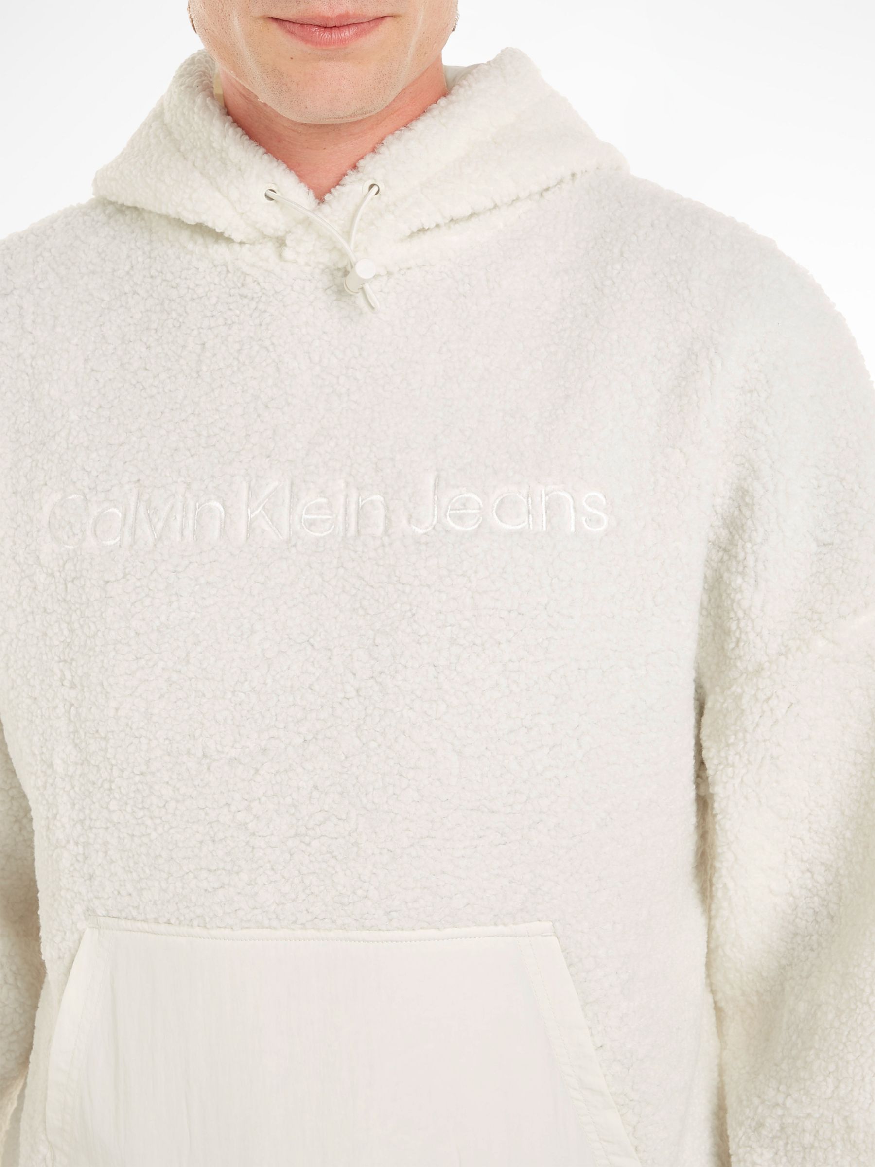Calvin Klein Jeans Sherpa Hoodie, Ivory at John Lewis & Partners