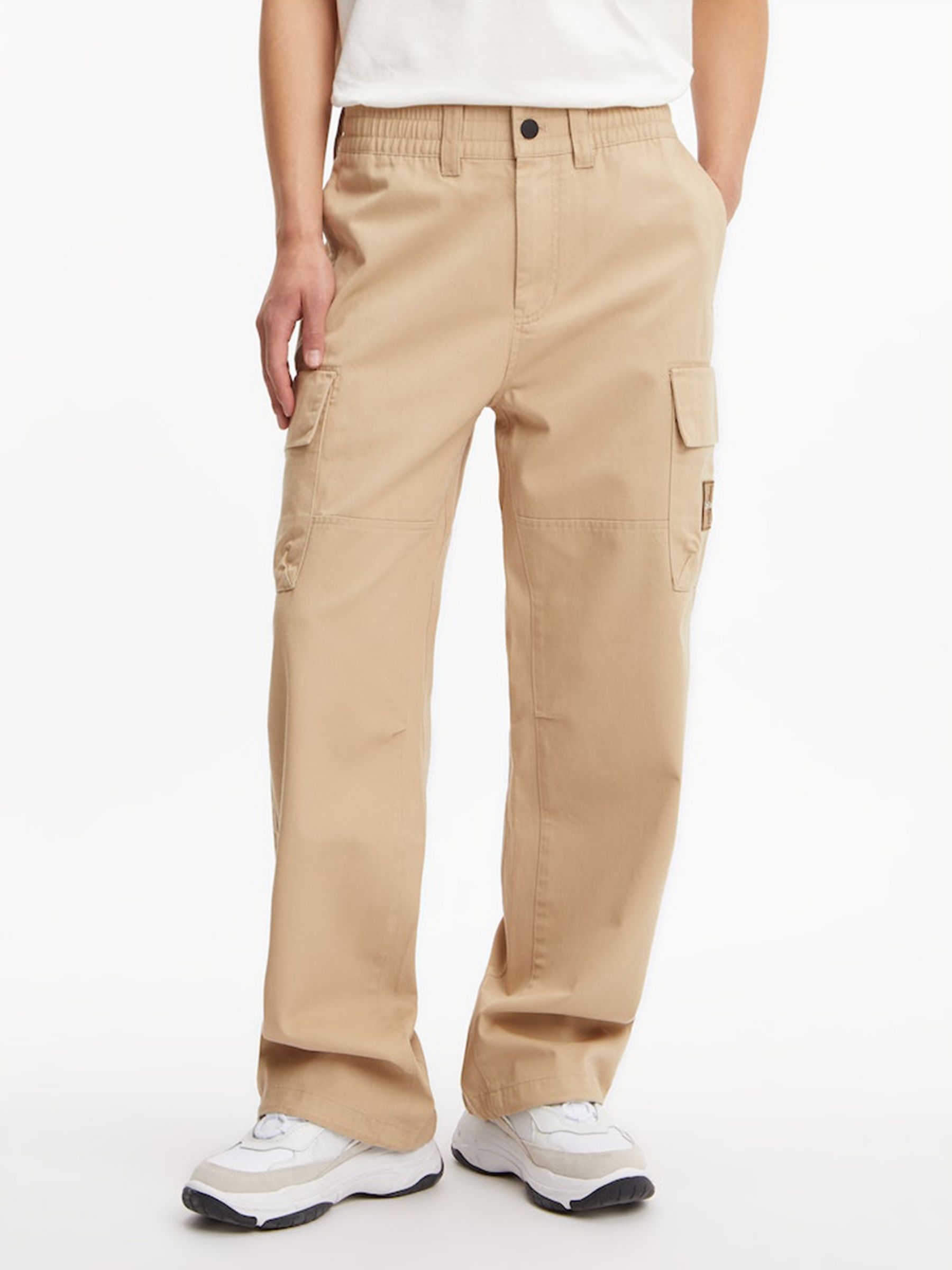 Calvin Klein Jeans Badge Cargo Trousers, Travertine at John Lewis u0026 Partners