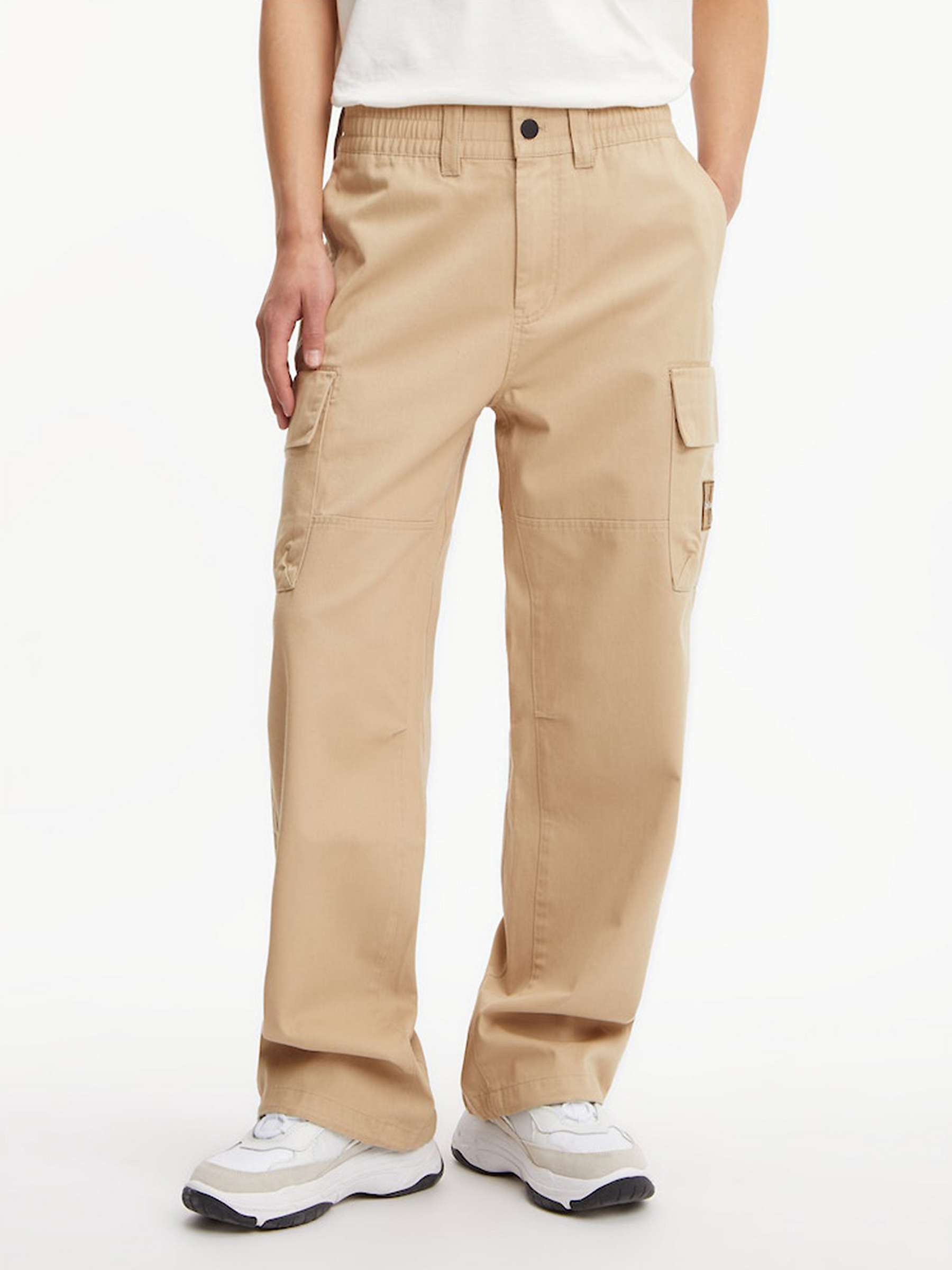 Calvin Klein Jeans Badge Cargo Trousers, Travertine at John Lewis ...