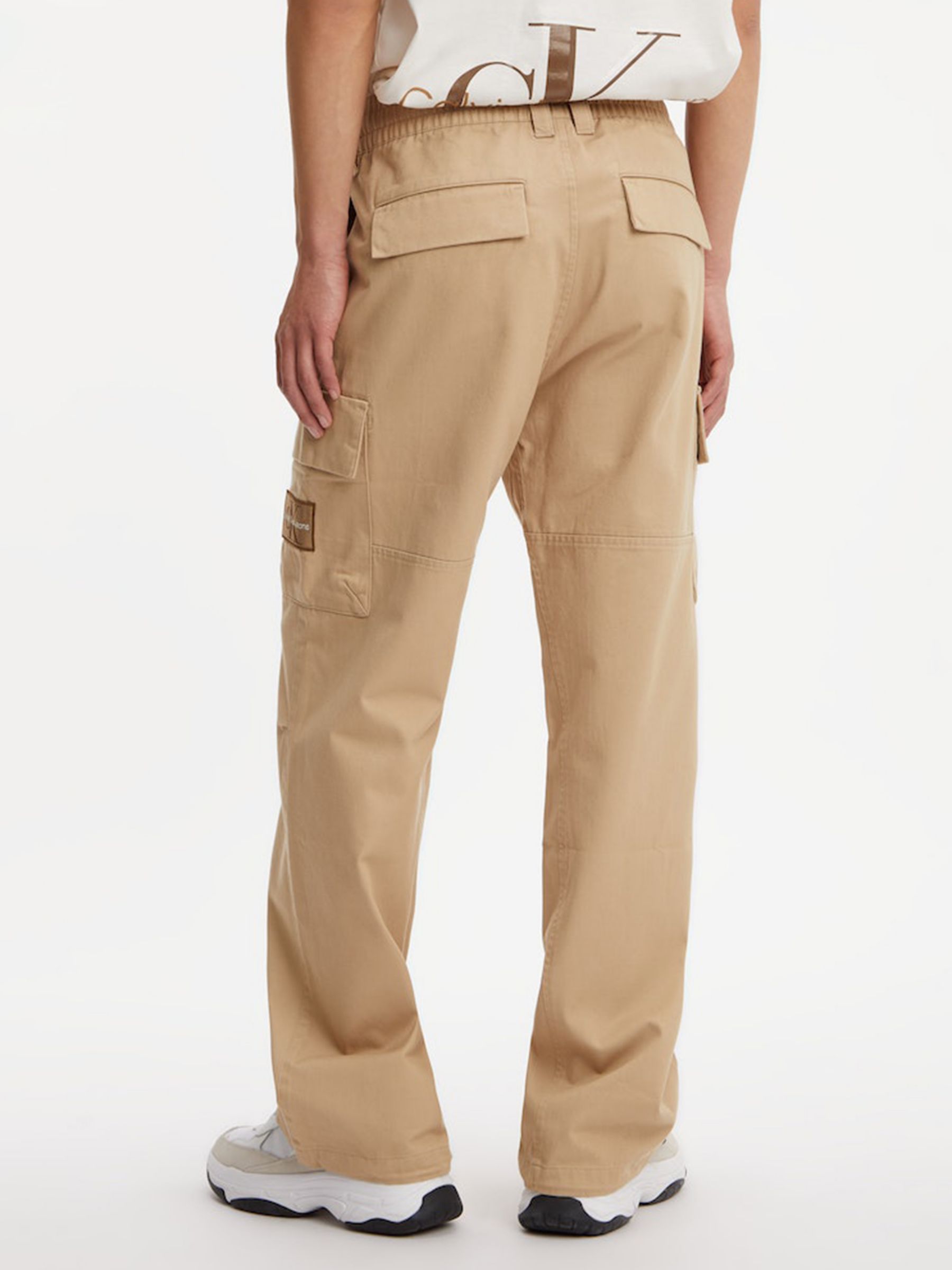 Calvin Klein Jeans Badge Cargo Trousers, Travertine, XS