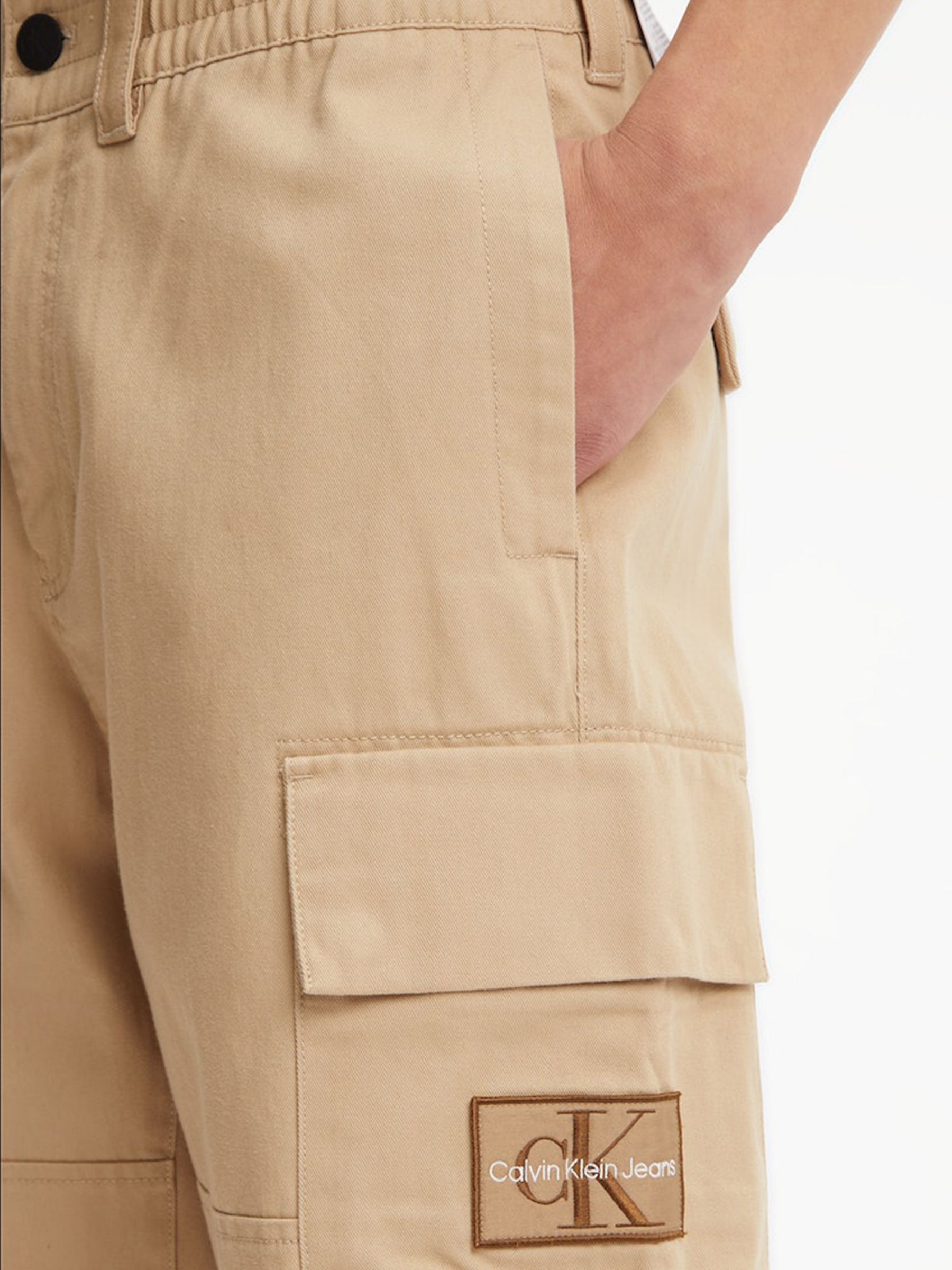 Buy Calvin Klein Jeans Badge Cargo Trousers, Travertine Online at johnlewis.com