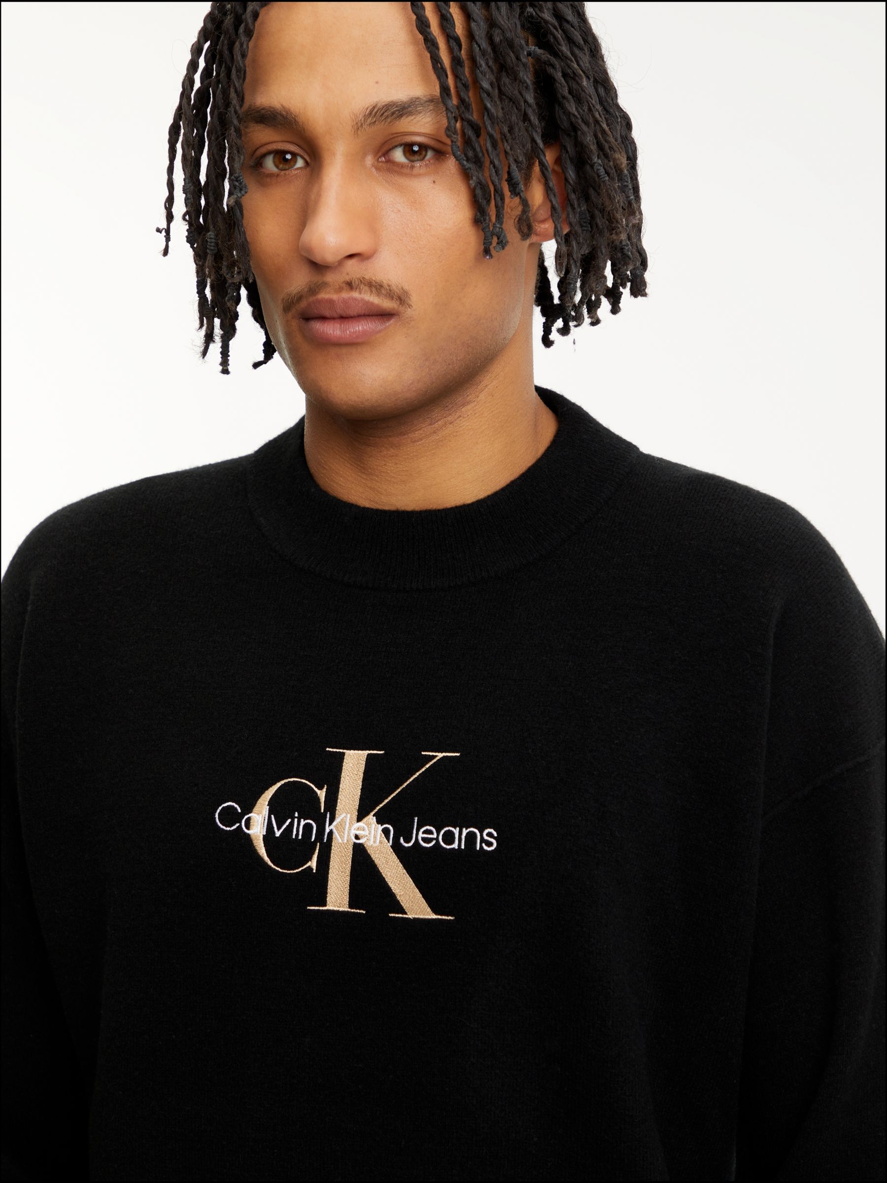 Buy Calvin Klein Jeans Monologo High Neck Jumper, CK Black Online at johnlewis.com
