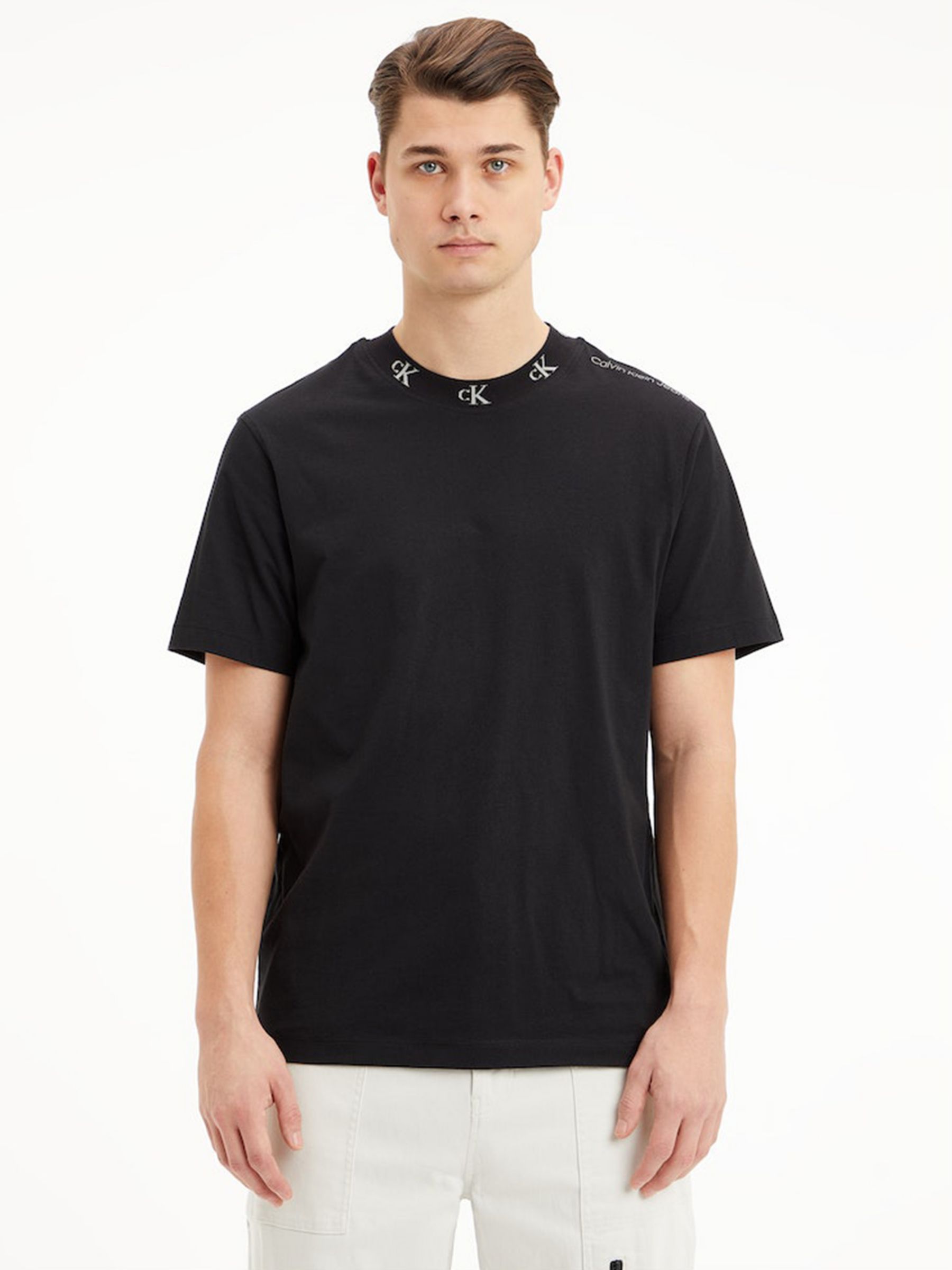 Calvin Klein Jeans Jacquard Logo T-Shirt, CK Black at John Lewis