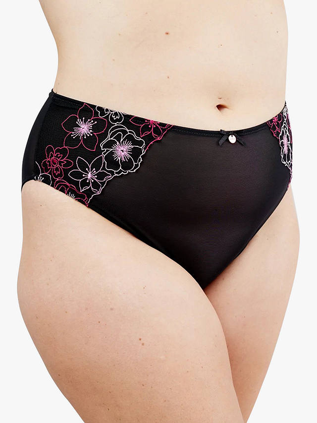 Oola Lingerie Embroidered Lace High Waist Knickers, Black