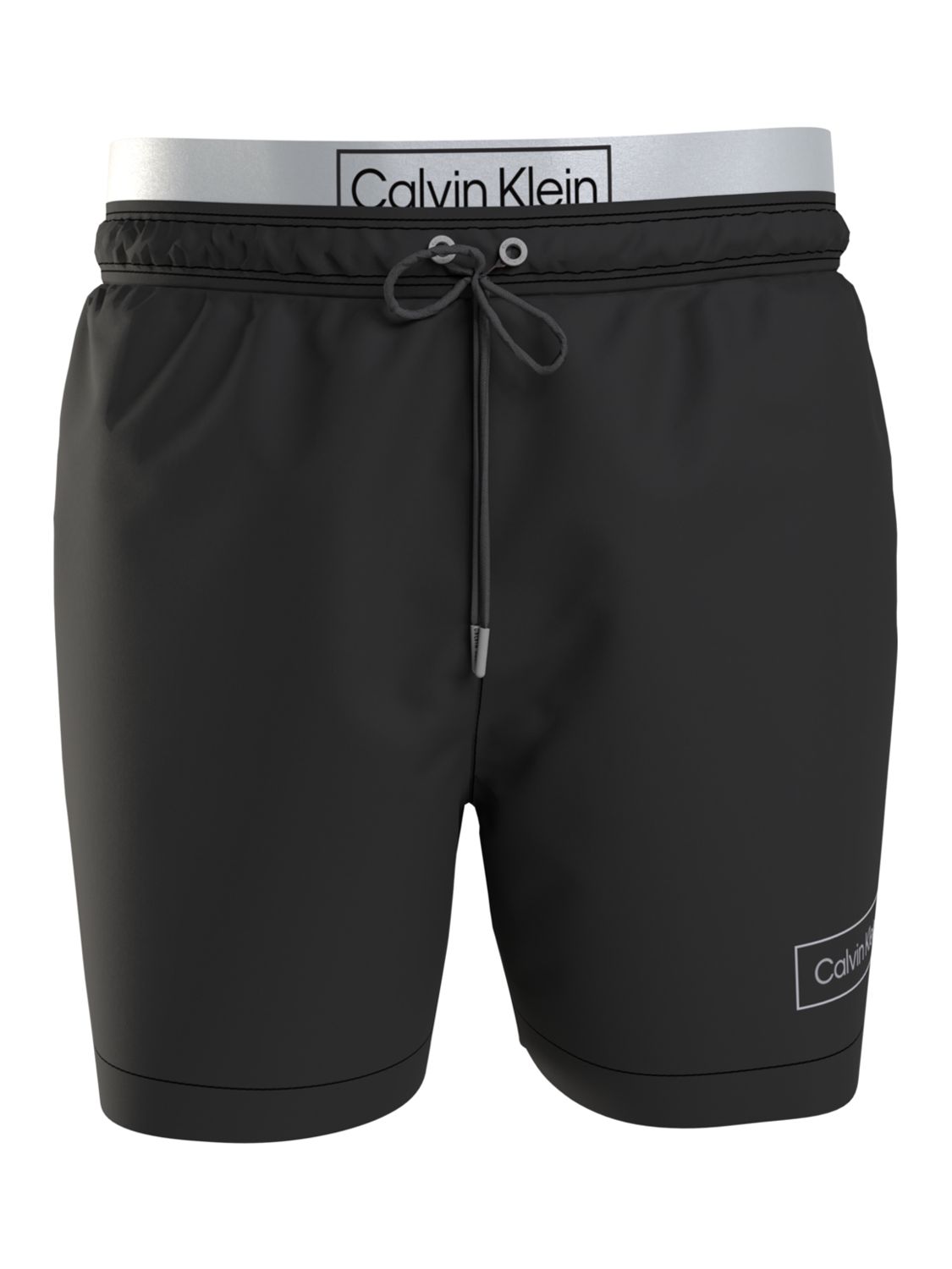 Calvin Klein Recycled Poly Double Waistband Swim Shorts, Black, S