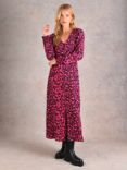 Ro&Zo Leopard Print Tiered Midi Dress, Pink/Black