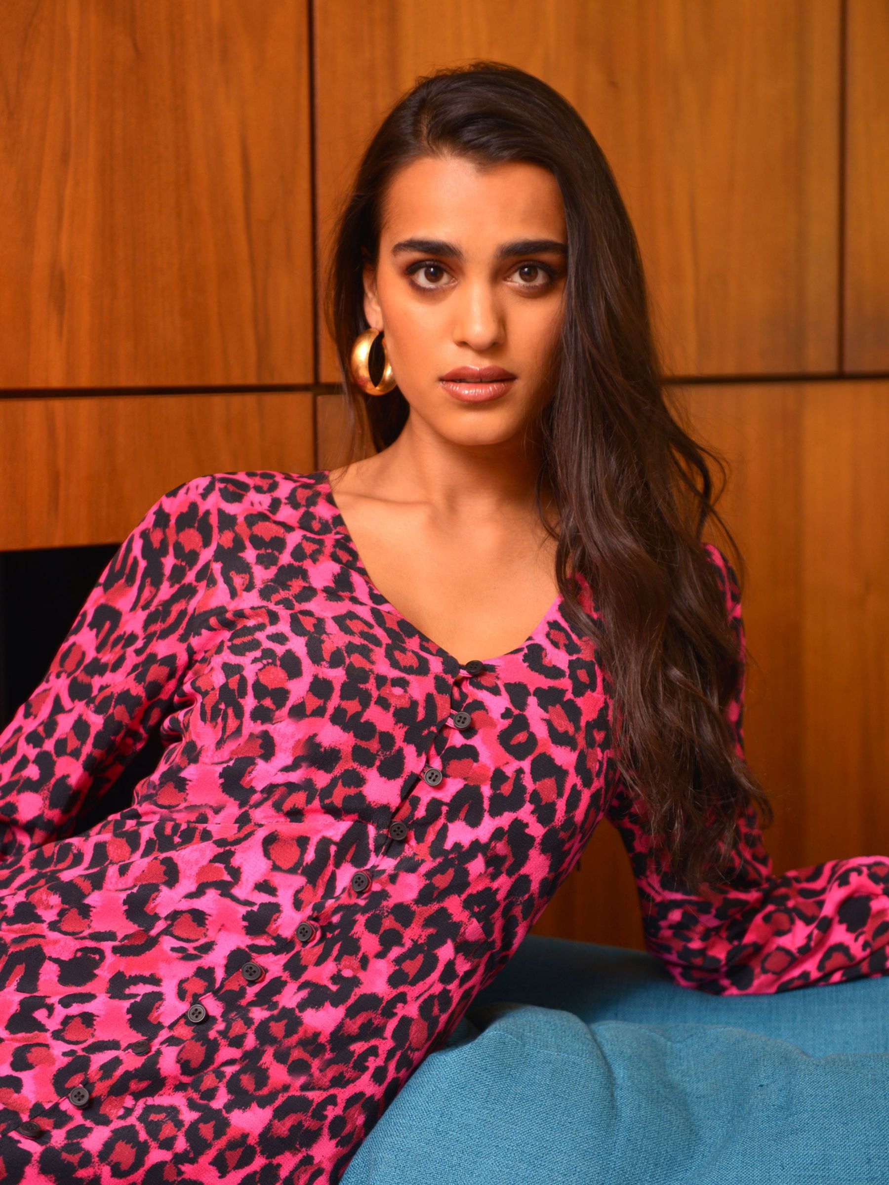 Buy Ro&Zo Leopard Print Tiered Midi Dress, Pink/Black Online at johnlewis.com