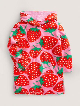 Mini Boden Kids' Strawberry Print Towelling Beach Dress, Pink