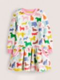 Mini Boden Kids' Cosy Dog Print Sweatshirt Dress, Oatmeal Marl