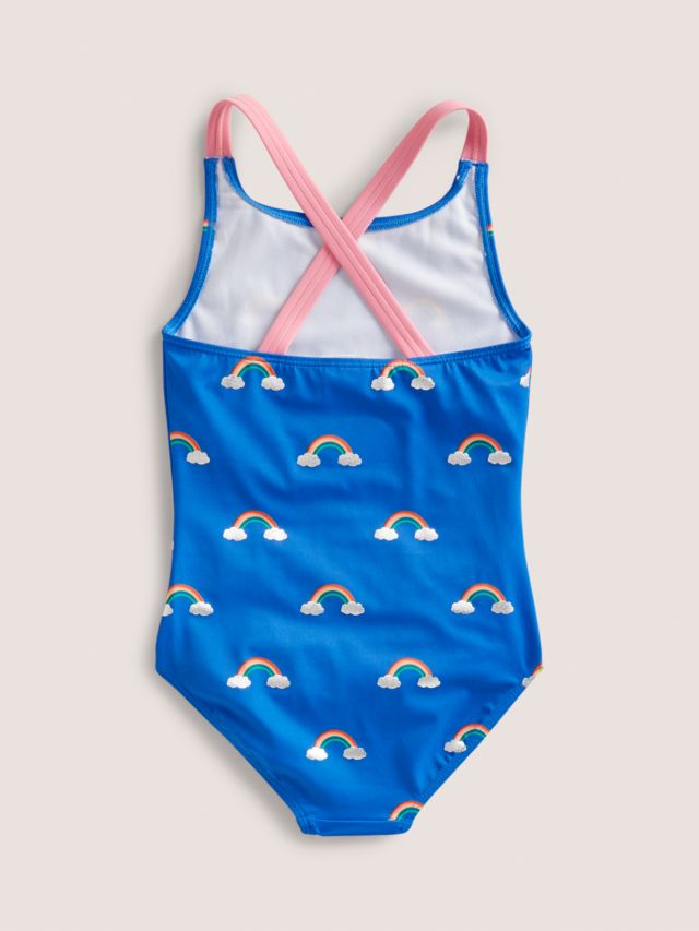 Mini Boden Kids' Rainbow Cross Back Swimsuit, Blue, 2-3 years