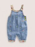 Mini Boden Baby Bow Detail Embroidered Cotton Denim Dungarees, Denim Blue