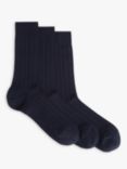 John Lewis Made in Italy Cotton Socks, Pack of 3, Navy Blue